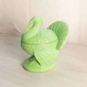 Vintage Medium LE Smith Jadeite Green Glass Turkey Lidded Dish